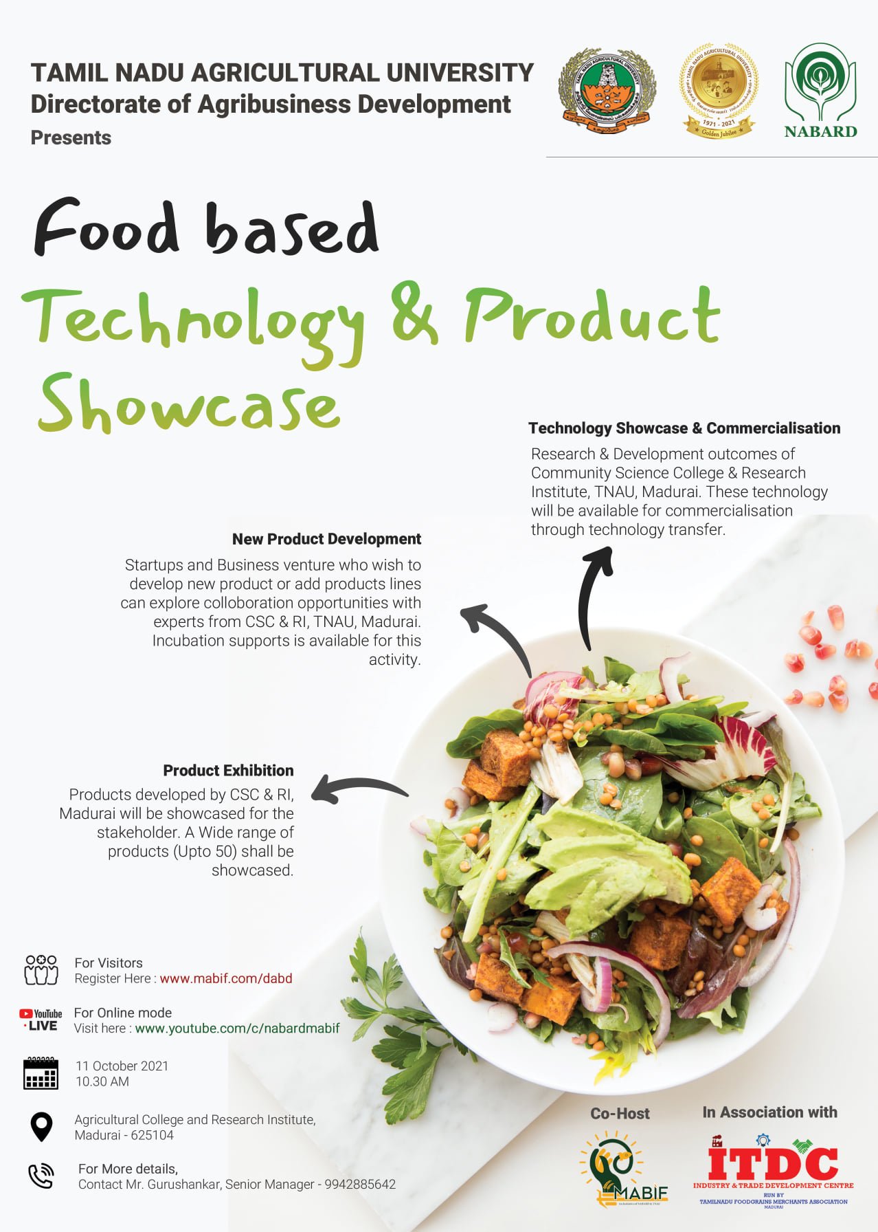Participated at “Food Based Technology & Product Showcase” organized by TNAU and NABARD